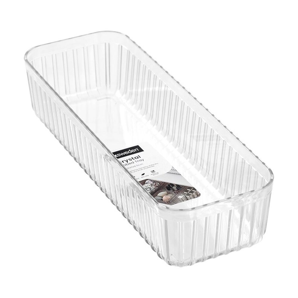 Boxsweden Crystal Ribbed Tray Modular Design Storage Container Clear 31x11x6.5cm (12 Pack) — image 2