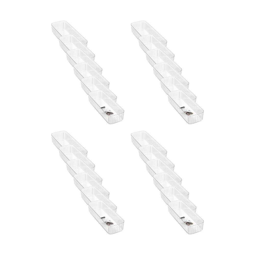 Boxsweden Crystal Ribbed Tray Modular Design Storage Container Clear 31x11x6.5cm (24 Pack)