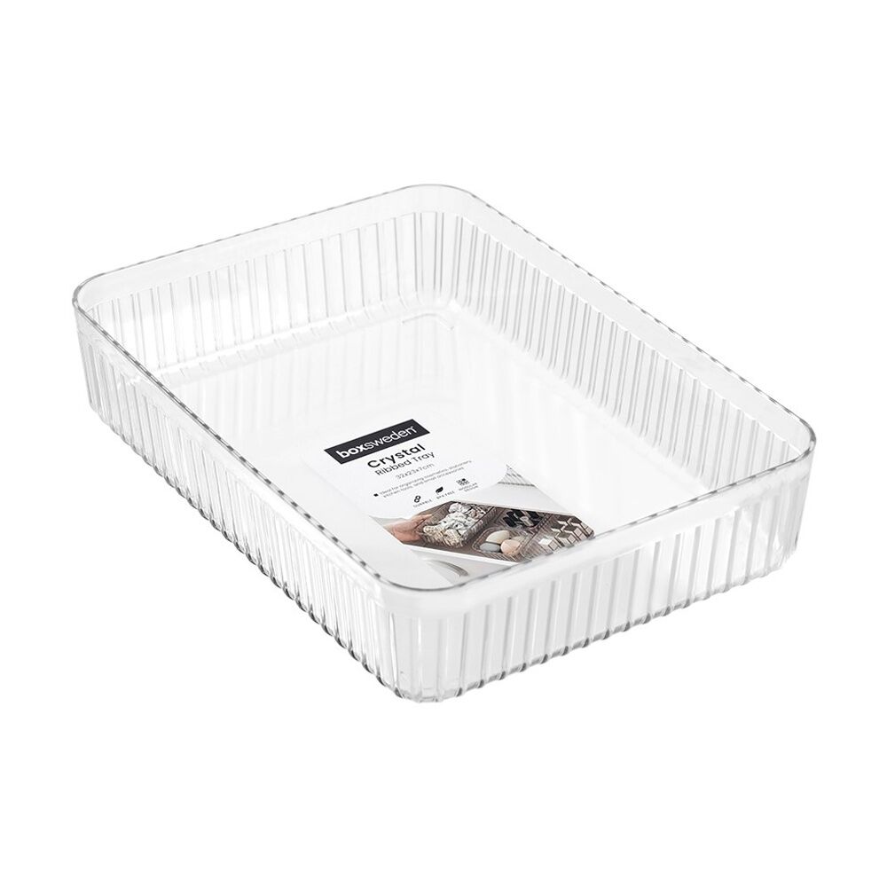 Boxsweden Crystal Ribbed Tray Modular Design Storage Container Clear 32x23x7cm (6 Pack) — image 2