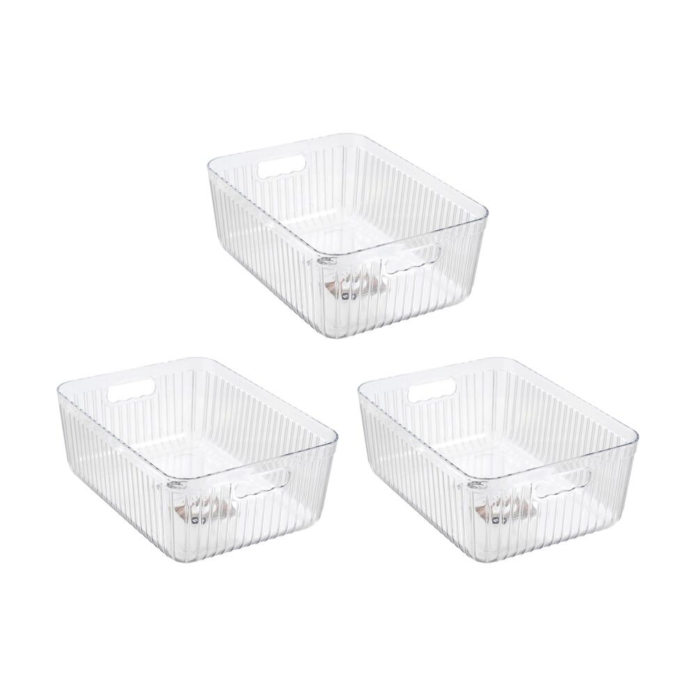 Boxsweden Crystal Ribbed Container 11L Storage w/ Handles Clear 36x27x14cm (3 Pack)
