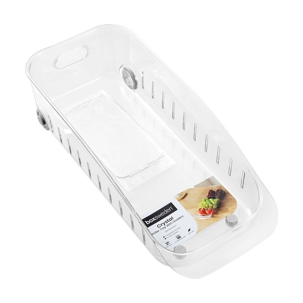Boxsweden 36x16x9.5cm Clear Crystal Roller Tray w/ Dividers Home Organisation