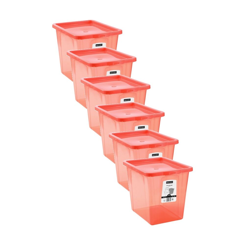 Boxsweden Click Stackable Organiser Storage Box 30L 43x33x34.5cm Assorted (6 Pack)