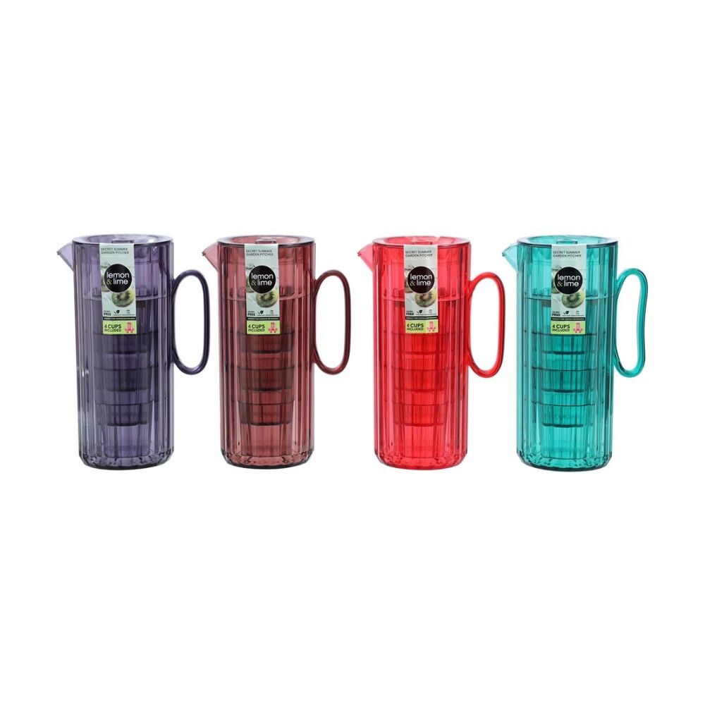 Lemon and Lime Assorted Secret Summer Garden Pitcher w/ 4 Cup Jug Set 1.9L/370ml — image 2