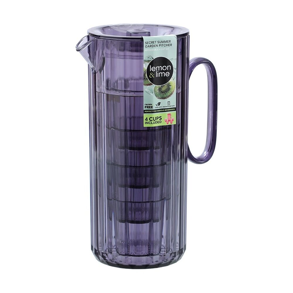 Lemon and Lime Secret Summer Garden Pitcher w/ 4 Cup Jug Set 1.9L/370ml Assorted (3 Pack) — image 2