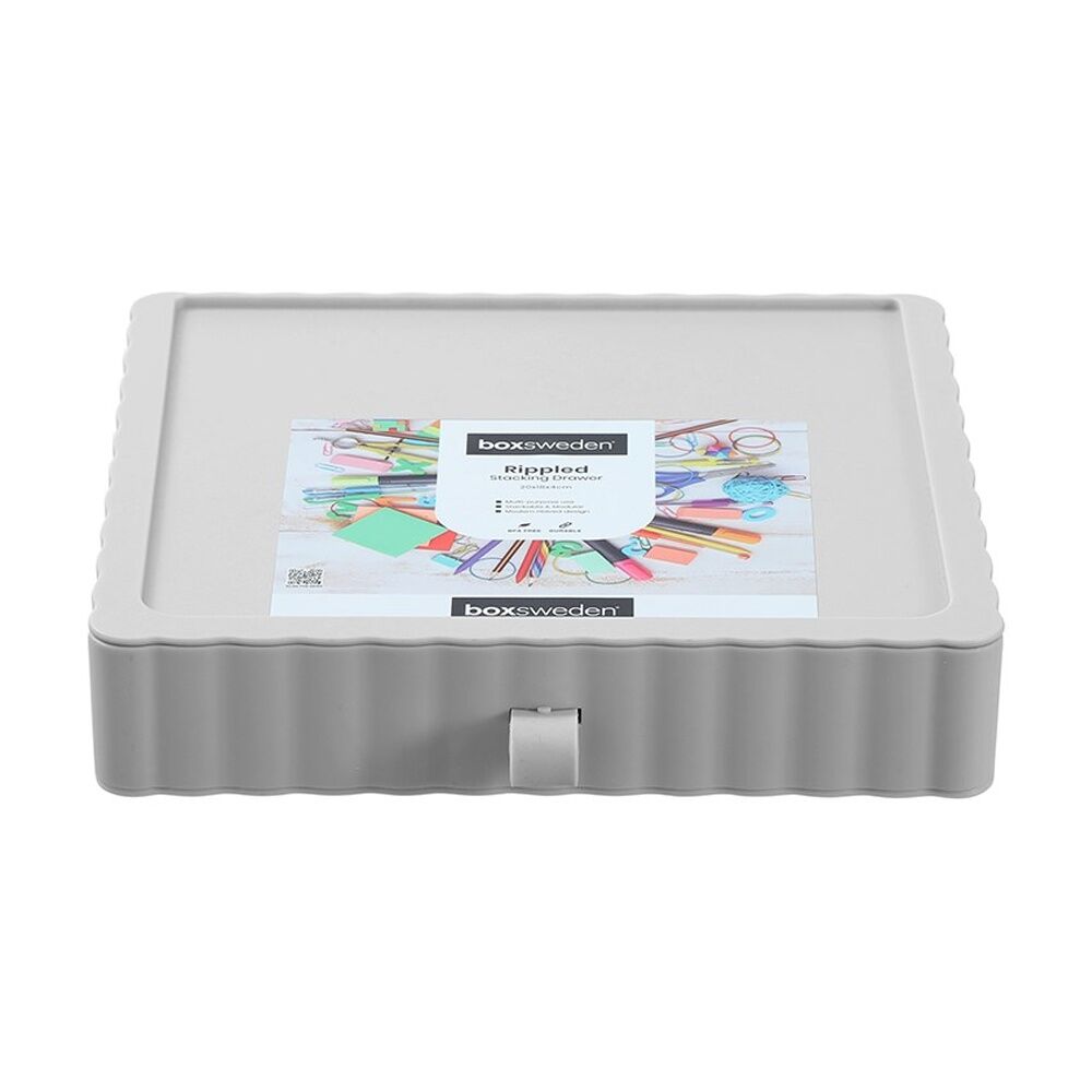 Boxsweden Rippled Stacking Drawer Organiser Ribbed Storage 20x18x4cm Assorted (12 Pack) — image 8