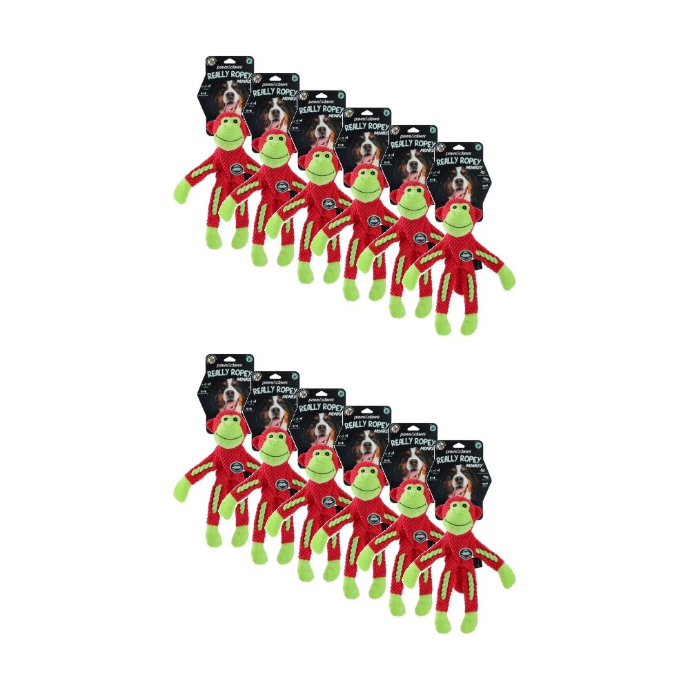 Paws and Claws Plush Monkey Pet Dog Chew/Tug Toy w/ Rope Skeleton Assorted (12 Pack)