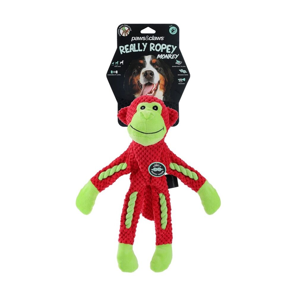 Paws and Claws Plush Monkey Pet Dog Chew/Tug Toy w/ Rope Skeleton Assorted (12 Pack) — image 2