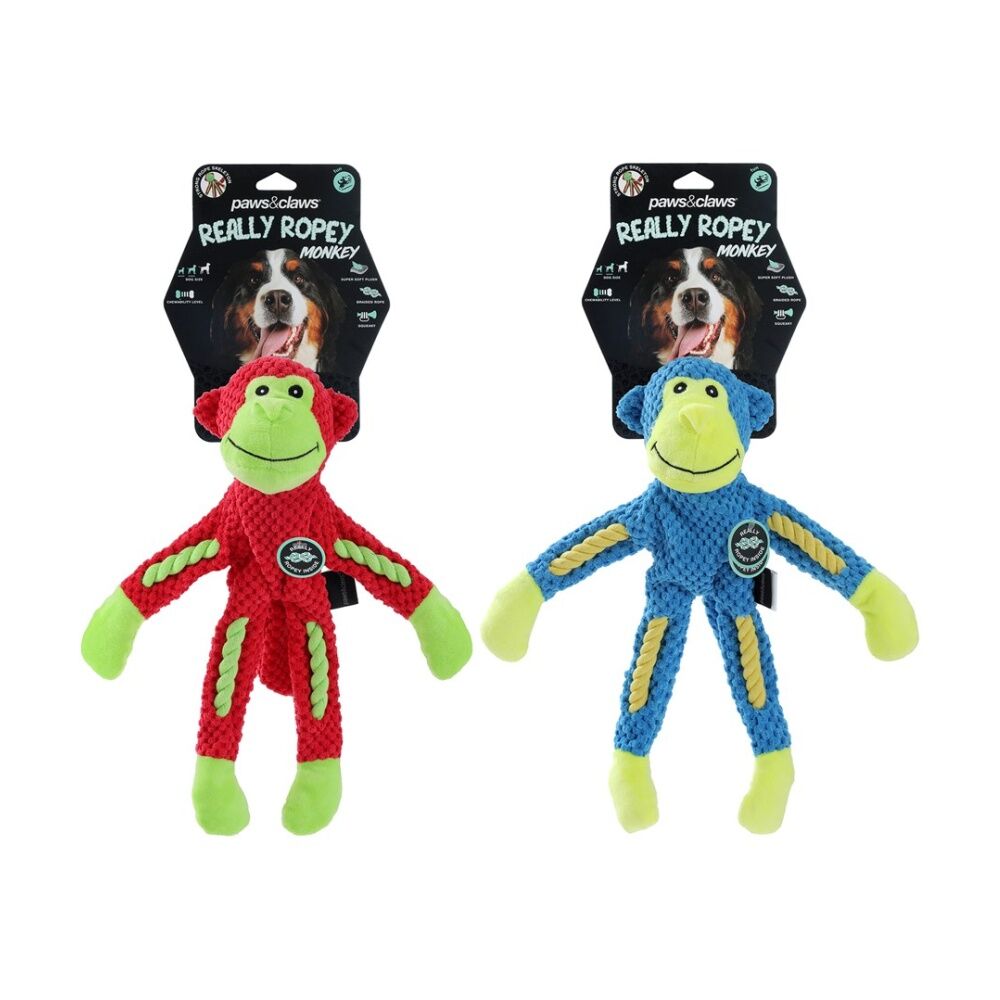 Paws and Claws Assorted Plush Monkey Pet Dog Chew/Tug Toy w/ Rope Skeleton — image 2