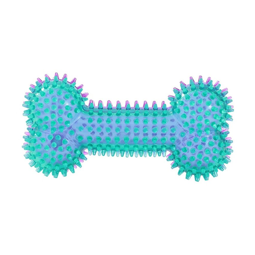 Paws and Claws Pet Dog Toy Spikey TPR 2-Colour Bone 16.5x8.5x5.5cm - Durable Chew Toy Promotes Healthy Teeth and Gums 16.5x8.5x5.5cm