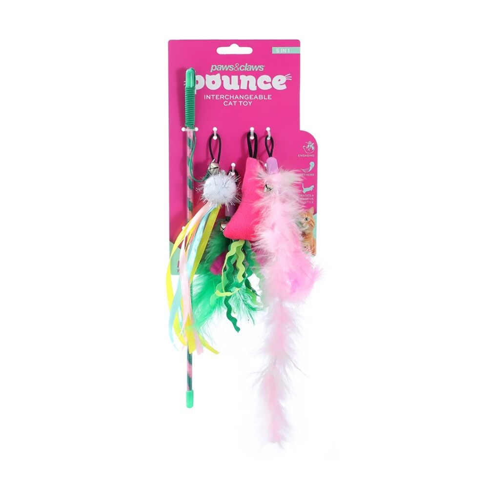 Paws and Claws Pounce Pet Cat Dangler Toy 5 in 1 43cm - Engaging Interactive Play - Assorted Designs for Cats 43cm