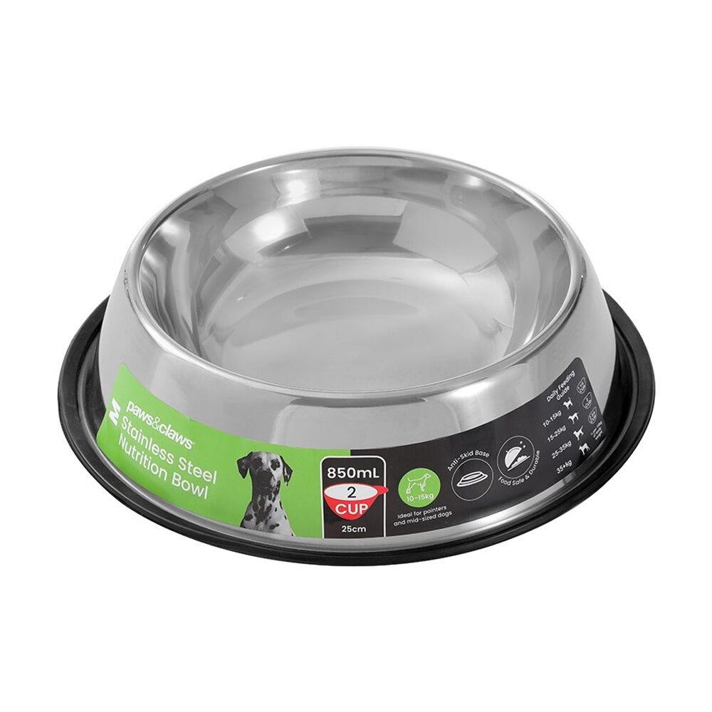 Paws and Claws Stainless Steel Pet Cat/Dog Bowl Anti-Skid 800ml Black 25x25x6cm (6 Pack) — image 2