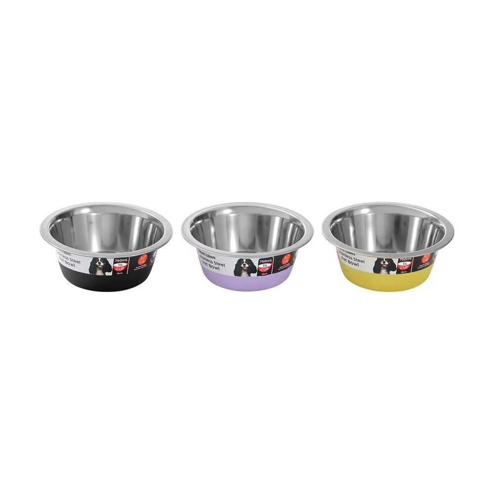 Paws and Claws Stainless Steel Cat/Dog Food/Drink Bowl 600ml Assorted (6 Pack) — image 3