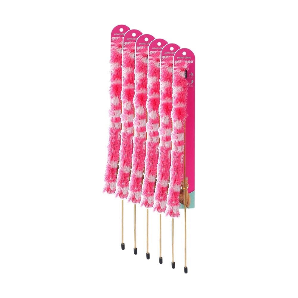 Paws and Claws Pounce Fluffy Dangler Cat Toy 50cm Pink/Blue Assorted (6 Pack)