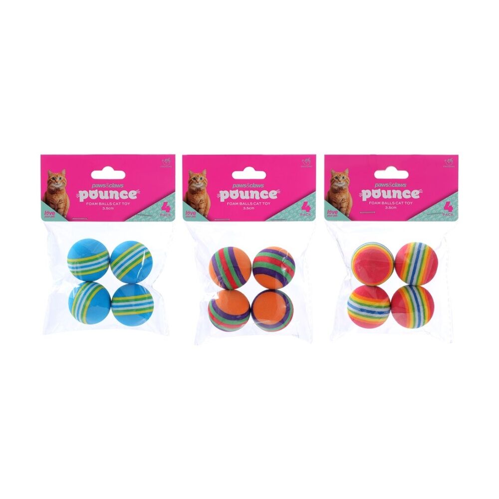 Paws and Claws Stripe Foam Balls Cat Batting/Pouncing Toy Set Assorted (4 Pieces) — image 2