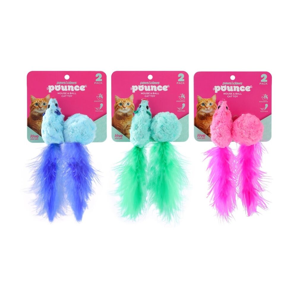 Paws and Claws Mouse & Ball Feather Cat Batting/Pouncing Toy Set Assorted (2 Pieces) — image 2