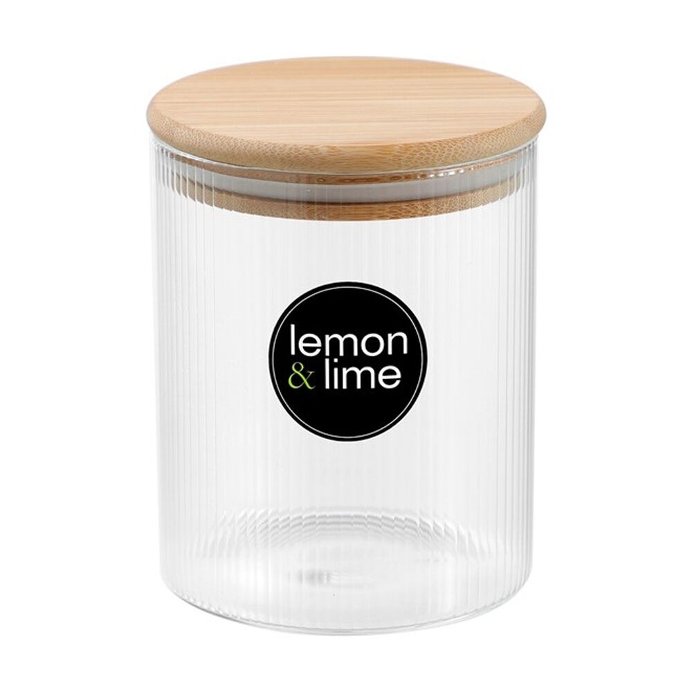 Lemon and Lime Camden Ribbed Glass Jar Bamboo Lid Food Storage Container 650ml (12 Pack) — image 2