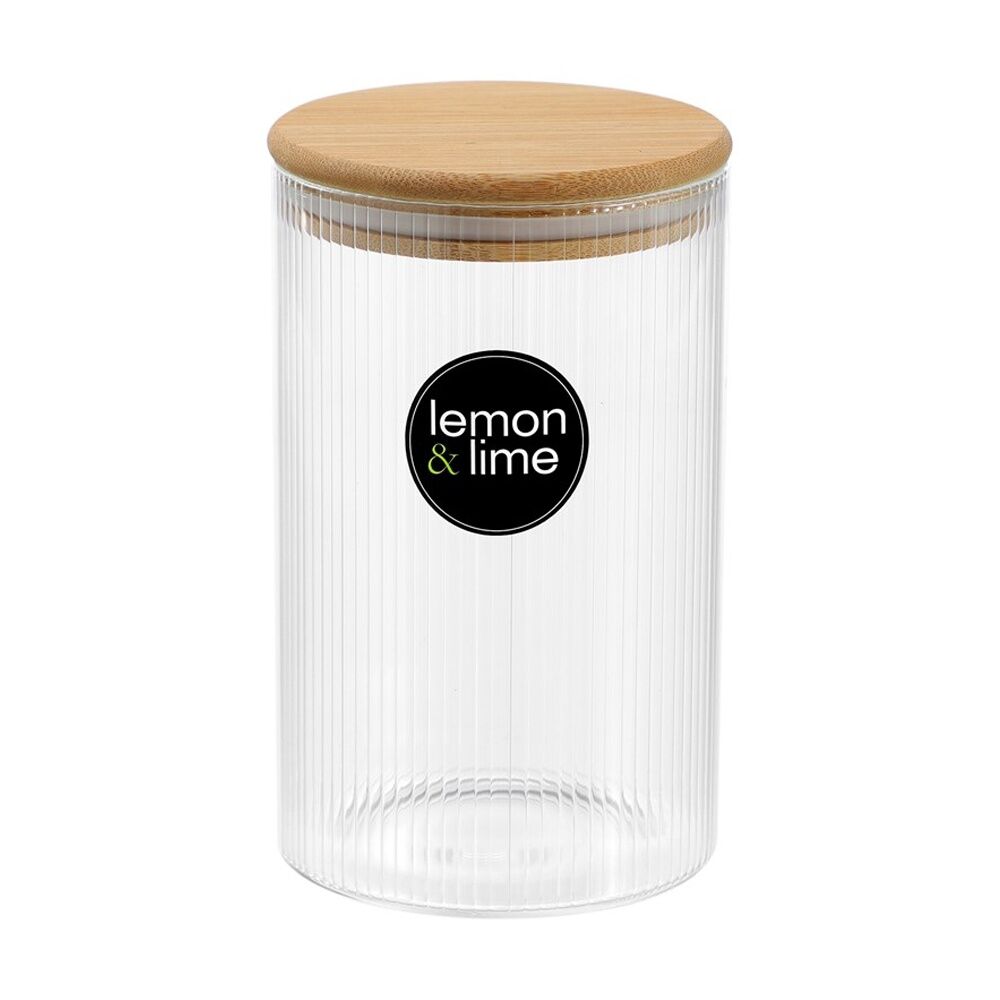 Lemon and Lime Camden Ribbed Glass Jar Bamboo Lid Food Storage Container 1050ml (6 Pack) — image 2