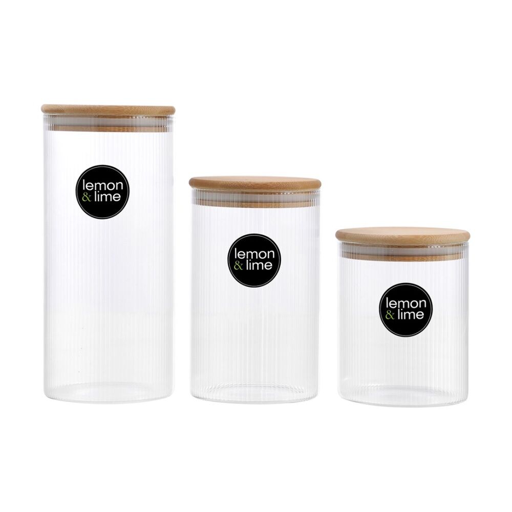 Lemon and Lime Camden Ribbed Glass Jar Bamboo Lid Food Storage Container 1400ml (12 Pack) — image 6