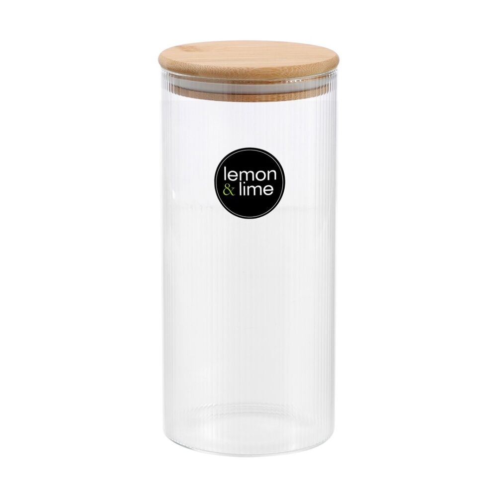 Lemon and Lime Camden Ribbed Glass Jar Bamboo Lid Food Storage Container 1400ml (6 Pack) — image 2