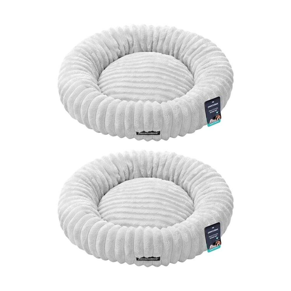 Paws and Claws Ribbed Chinchilla Round Pet Cat Dog Bed 60x60x15cm Grey (2 Pack)