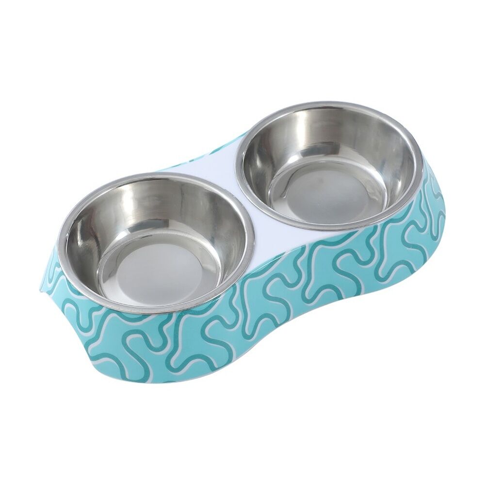 Paws and Claws Double Pet Cat Dog Bowl Melamine Steel Assorted 23.5x14x4cm