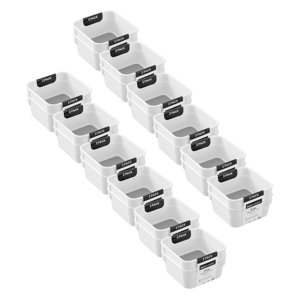 Boxsweden 12x 2pc White Grip Modular Organiser Storage Tray Set 9x9x4.5cm