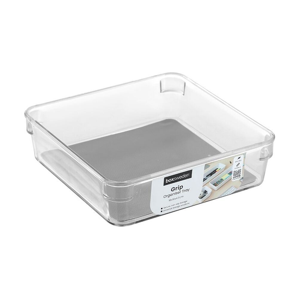 Boxsweden Crystal Grip Organiser Tray Modular Stackable Storage 16x16x4.5cm (24 Pack) — image 2