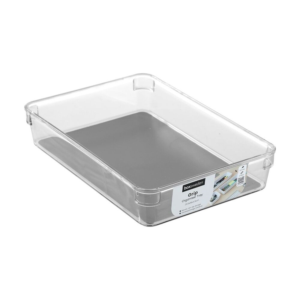 Boxsweden 23.5x16x4.5cm Crystal Grip Organiser Tray Modular Stackable Storage
