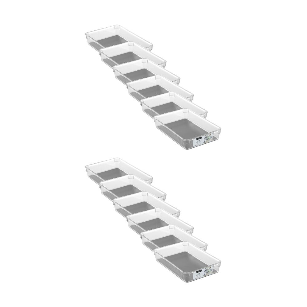 Boxsweden Crystal Grip Organiser Tray Modular Stackable Storage 23.5x16x4.5cm (12 Pack)