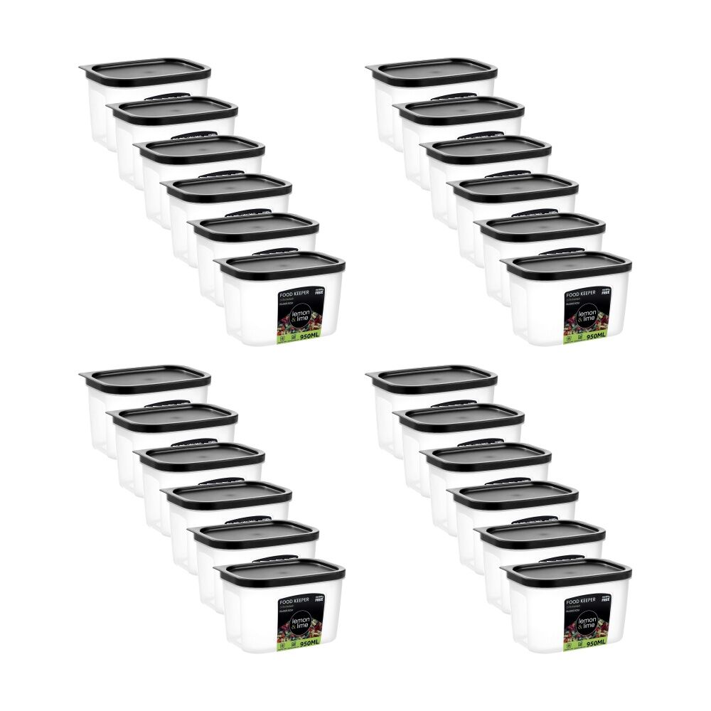 Lemon and Lime Food Keeper Rectangle Reusable Container 950ml 15x10x9.3cm (24 Pack)
