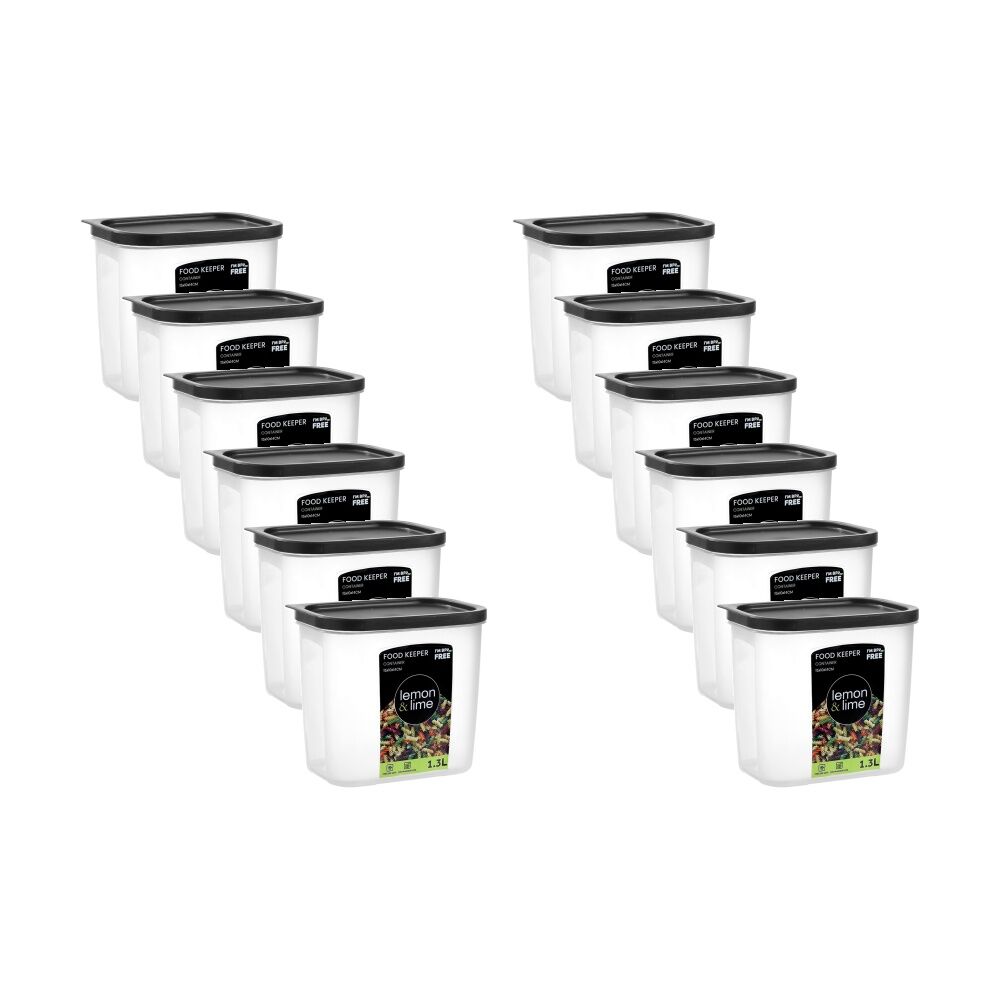 Lemon and Lime Food Keeper Rectangle Reusable Container 1.3L 15x10x13cm (12 Pack)