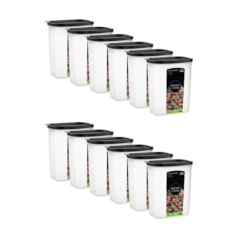 Lemon and Lime Food Keeper Rectangle Reusable Container 1.8L 15x10x18cm (12 Pack)