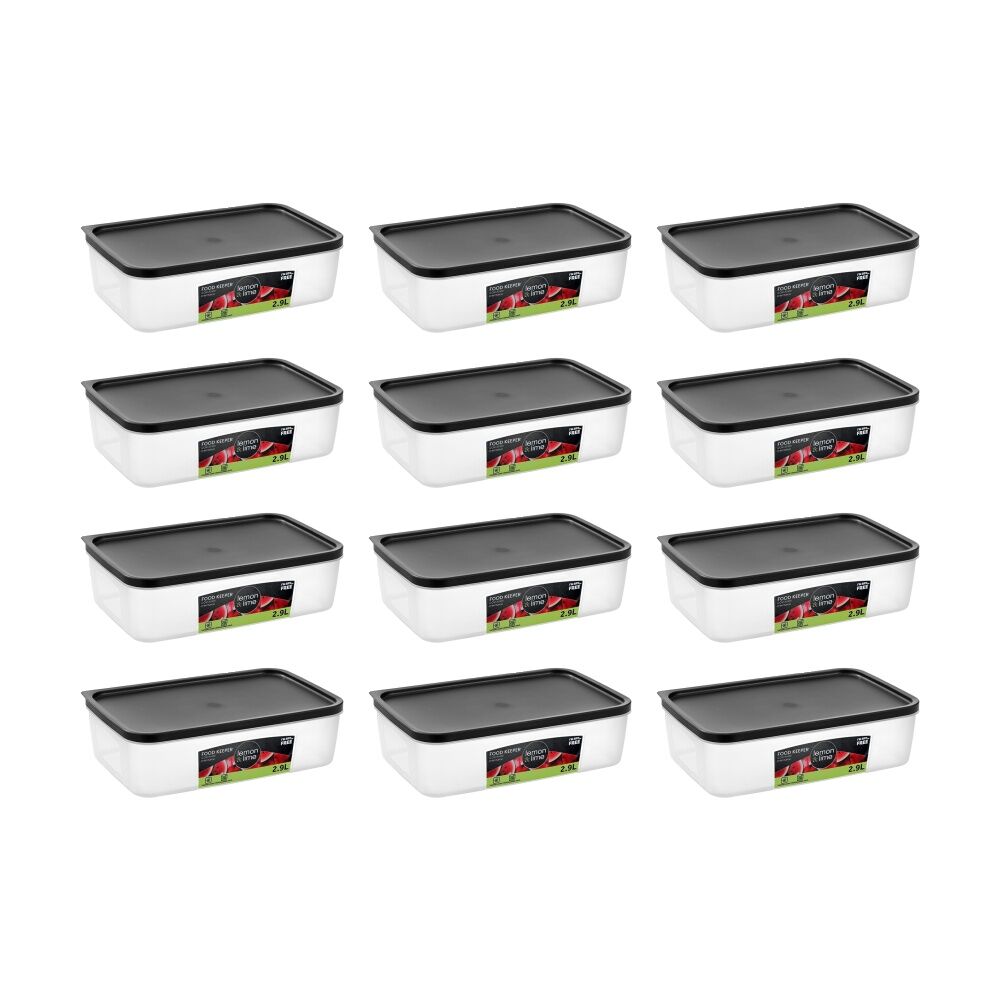 Lemon and Lime Food Keeper Rectangle Reusable Container 2.9L 27.5x17.7cm (12 Pack)