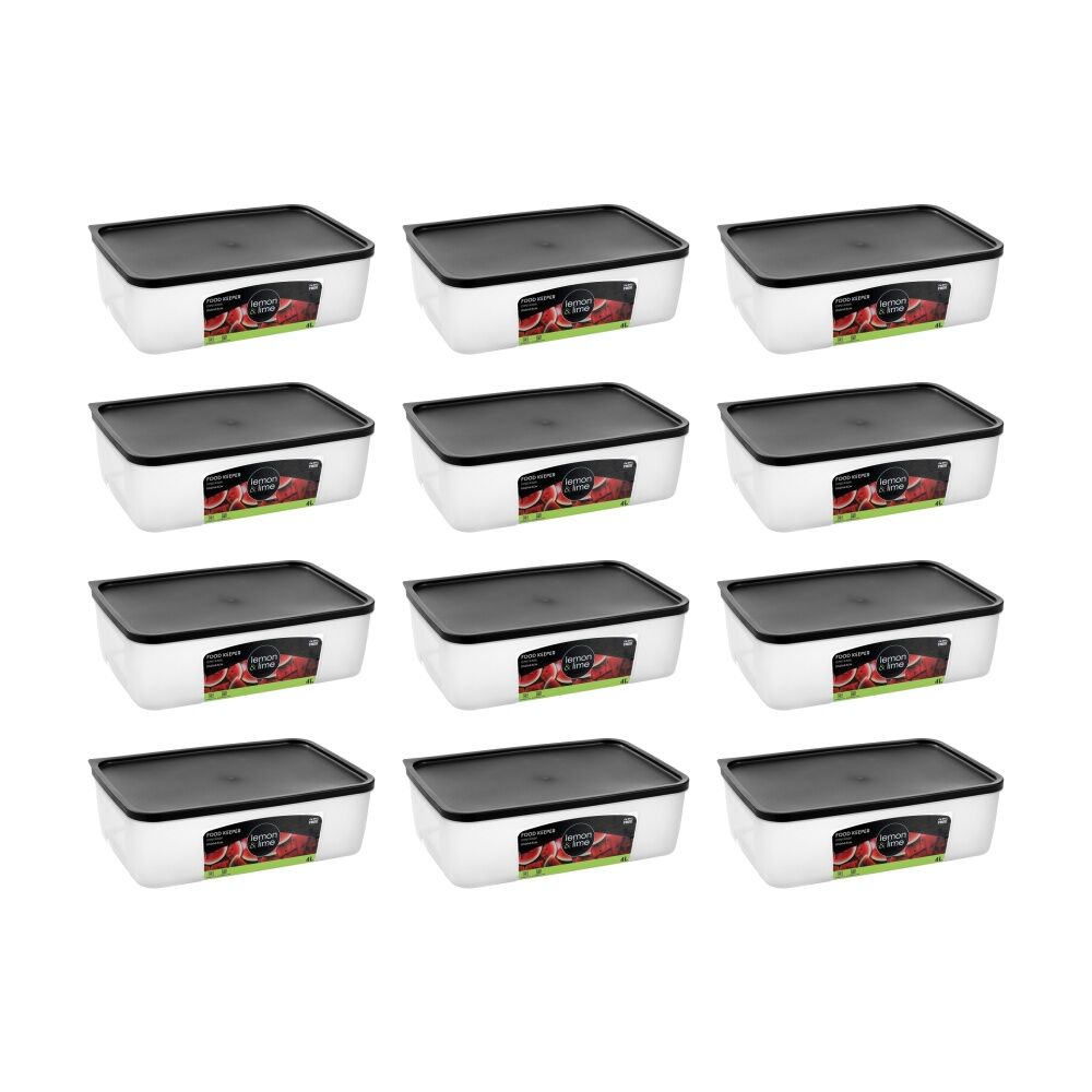 Lemon and Lime Food Keeper Rectangle Reusable Container 4L 29.8x20x9.3 (12 Pack)