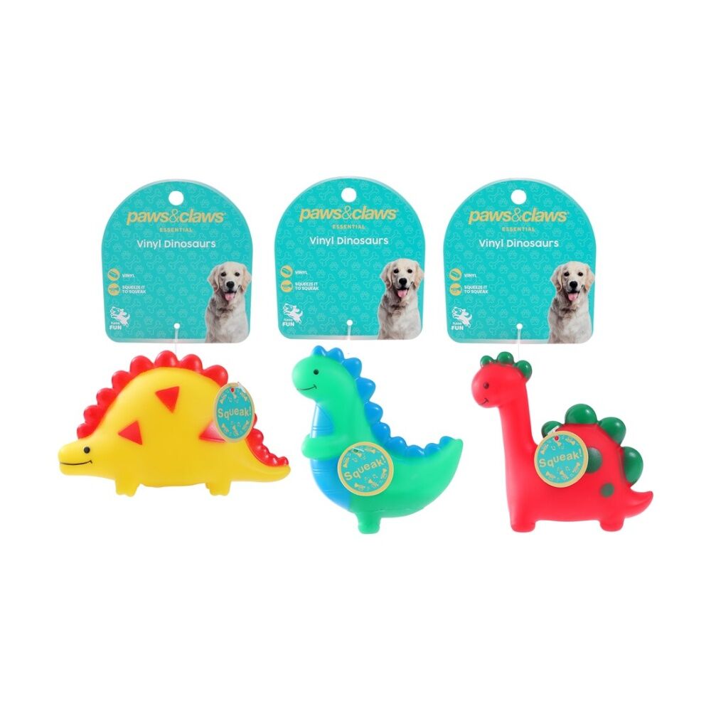 Paws and Claws Assorted Vinyl Dinos Squeaky Dog Play Chew Toy 13x8x5cm — image 2