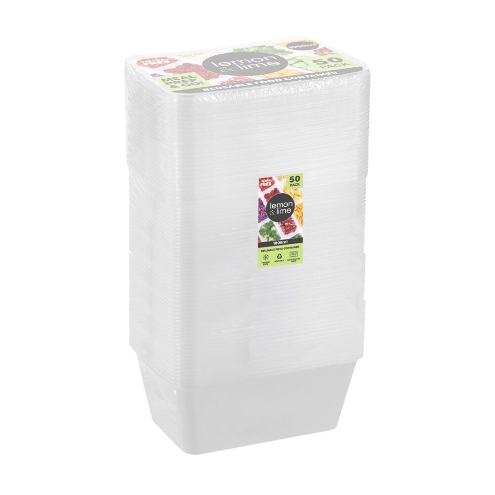 Lemon and Lime 50pc Lemon And Lime Reusable Food Containers Rectangle Microwave Freeze 1L (10 Pack) — image 2