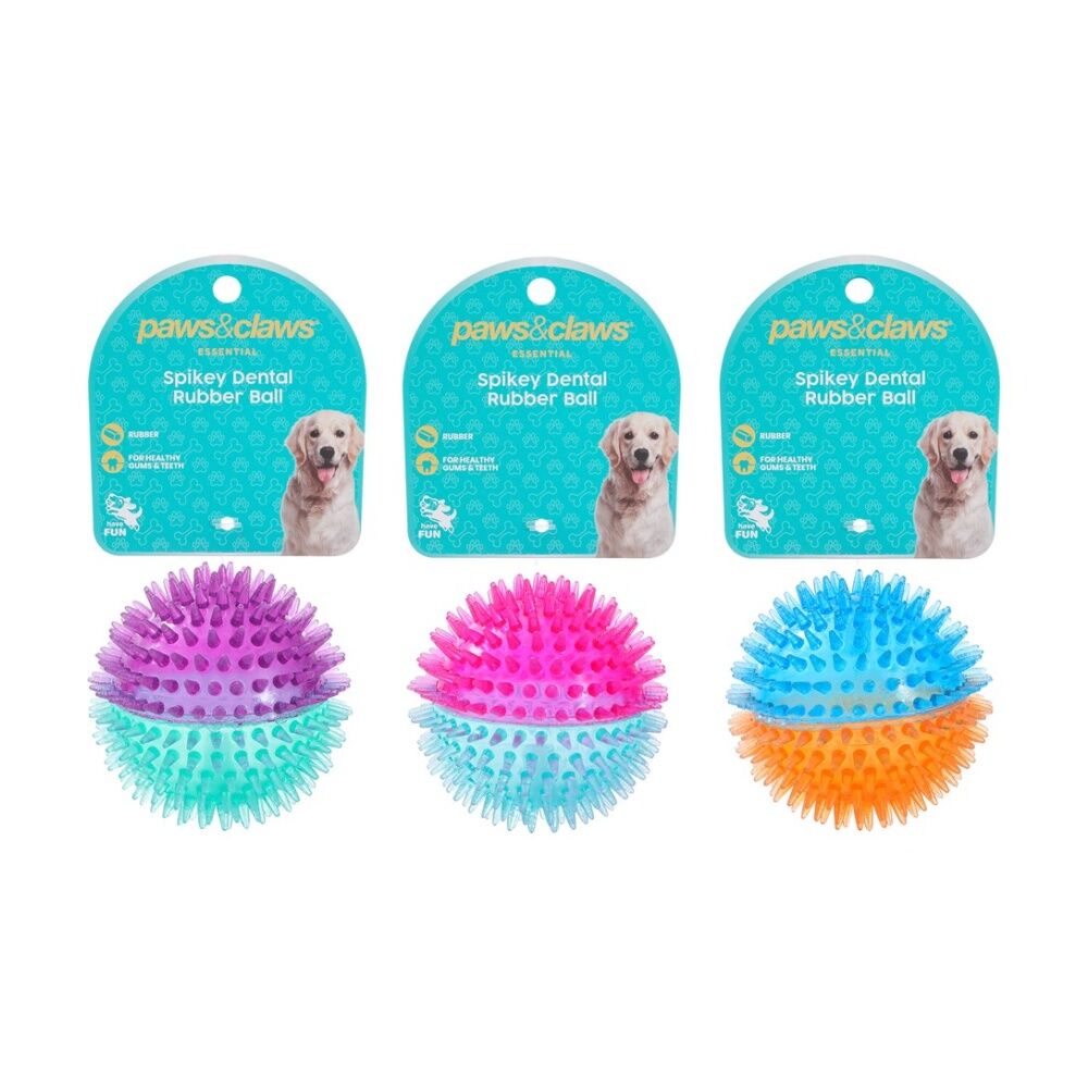 Paws and Claws Pet Dog Toy TPR Spikey Ball - 8CM Two Tone Design - Heavy Duty Rubber - Promotes Healthy Teeth and Gums 8cm — image 2