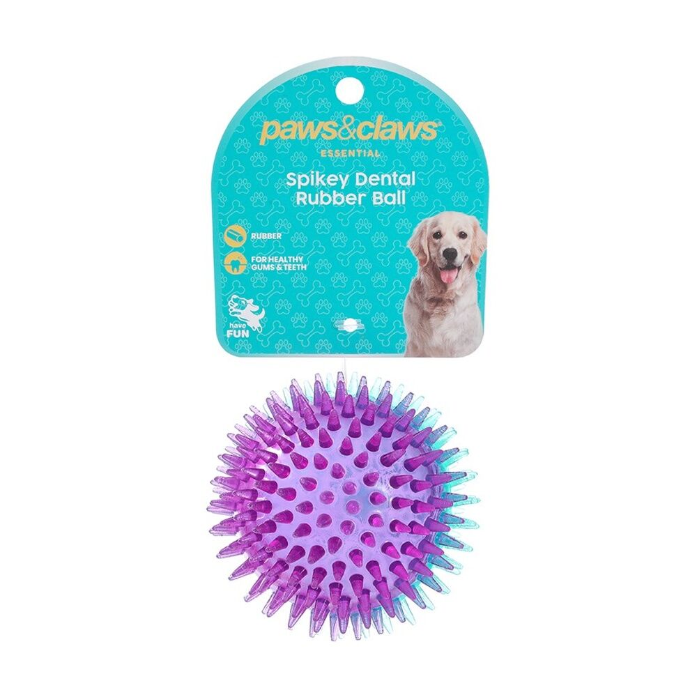 Paws and Claws Pet Dog Toy TPR Spikey Ball - 8CM Two Tone Design - Heavy Duty Rubber - Promotes Healthy Teeth and Gums 8cm