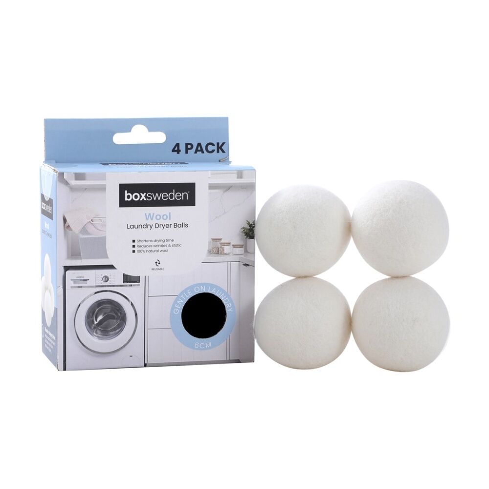Boxsweden Reusable Wool Laundry Dryer Balls 6cm Reduces Drying Time (4 Pack)
