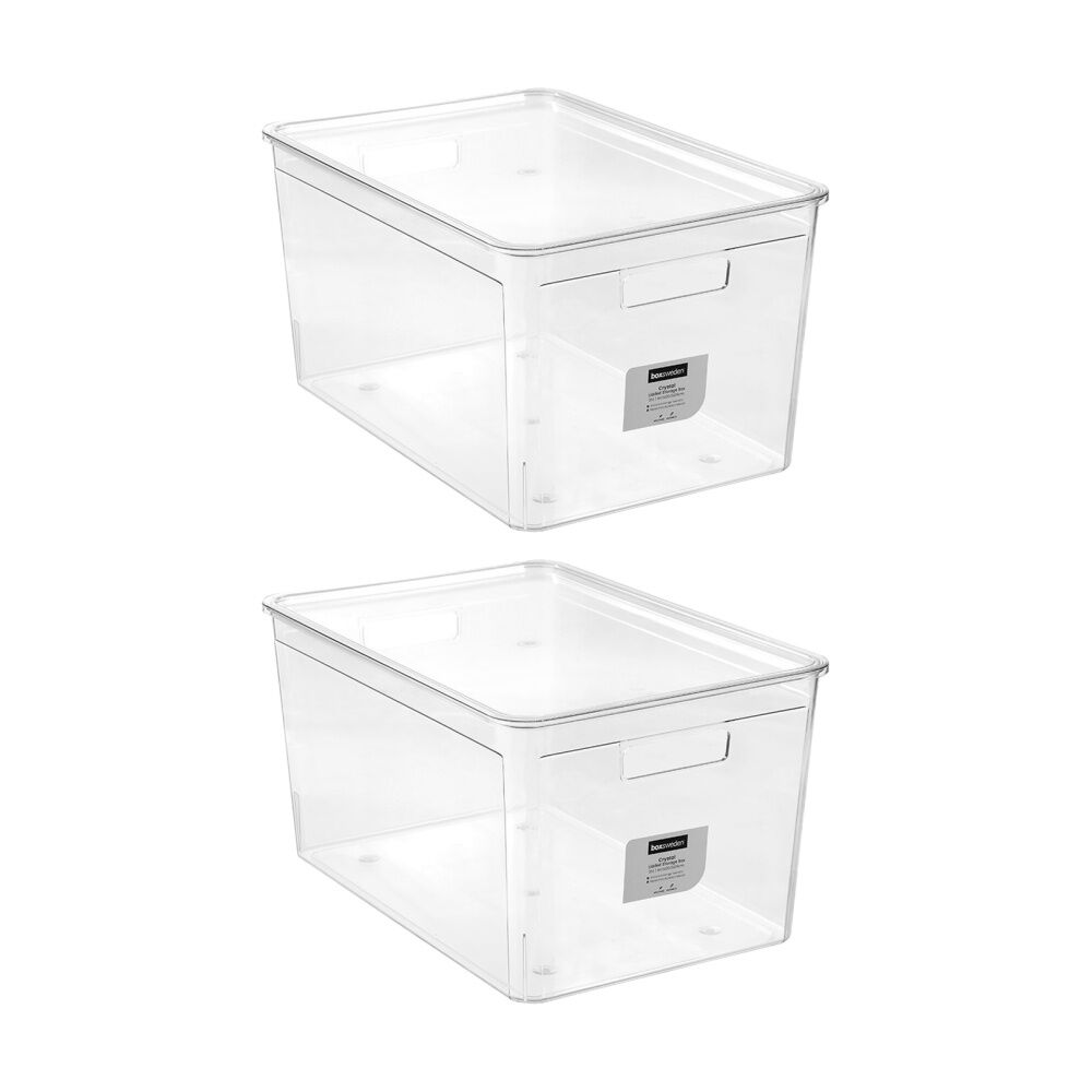 Boxsweden Crystal Stackable Lidded Organisation Storage Box/Container Clear 35L (2 Pack)