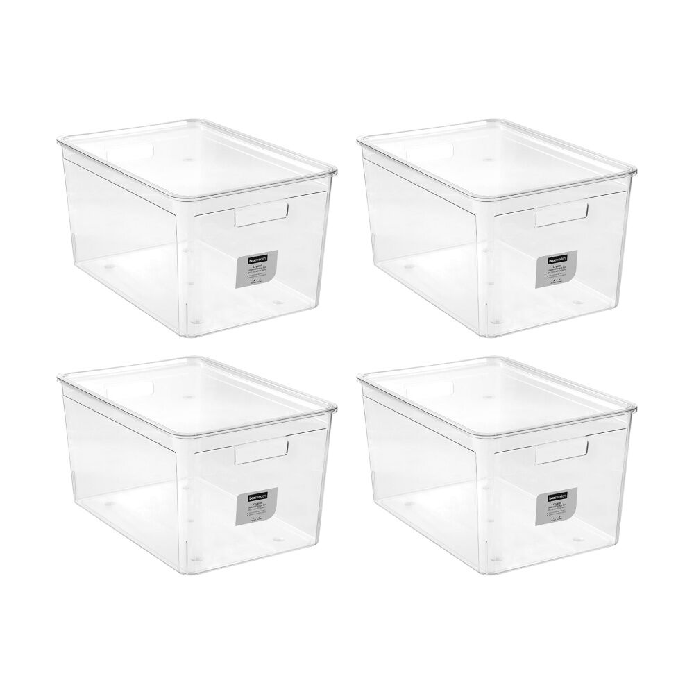 Boxsweden Crystal Stackable Lidded Organisation Storage Box/Container Clear 35L (4 Pack)