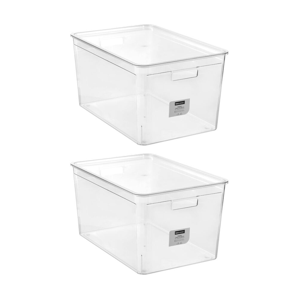 Boxsweden Crystal Stackable Lidded Organisation Storage Box/Container Clear 50L (2 Pack)
