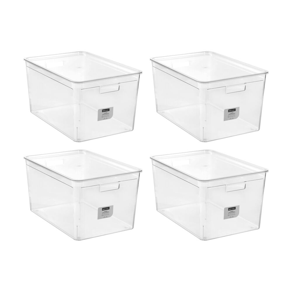 Boxsweden Crystal Stackable Lidded Organisation Storage Box/Container Clear 50L (4 Pack)