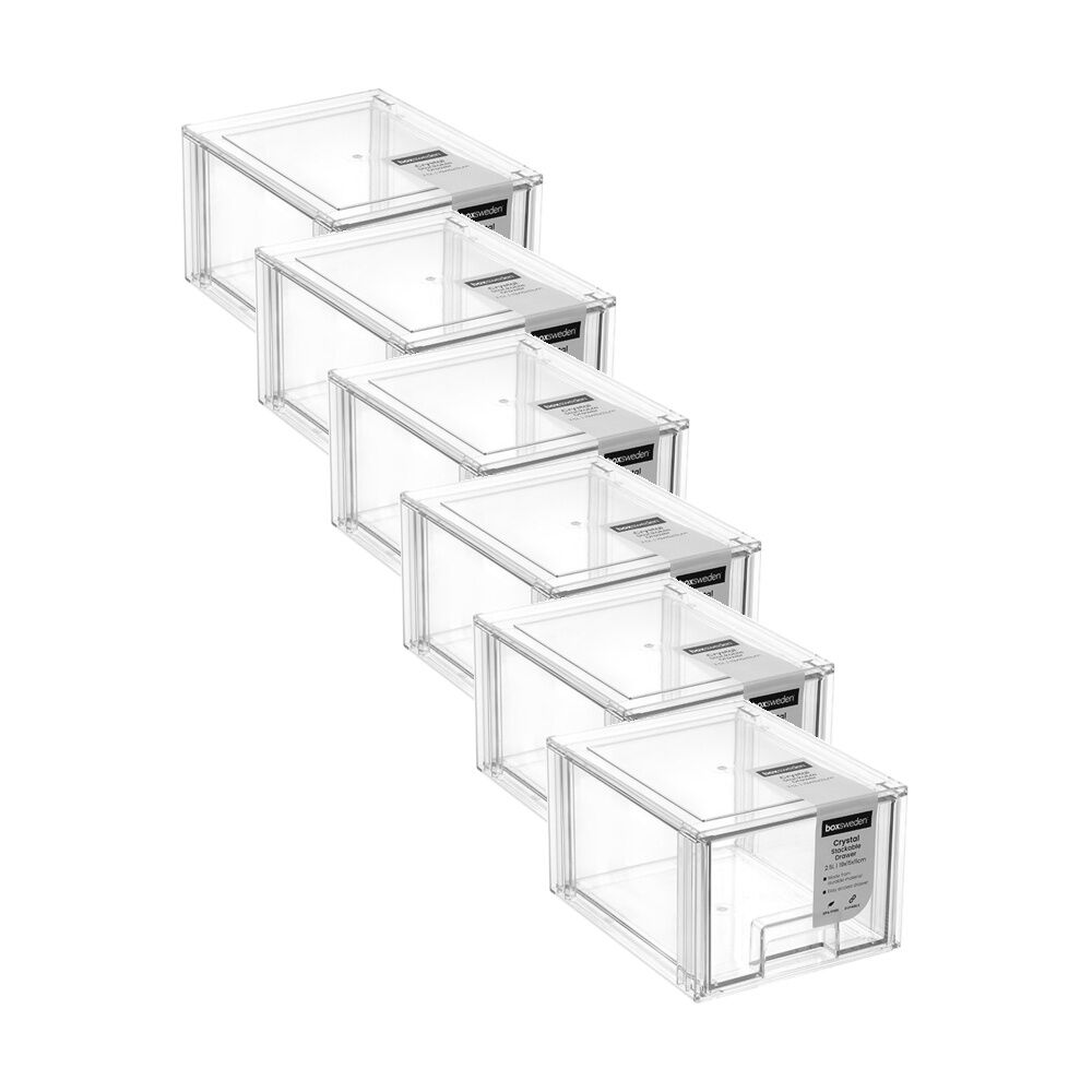 Boxsweden Crystal Stackable Drawer Organisation Storage Container Clear 2.5L (6 Pack)