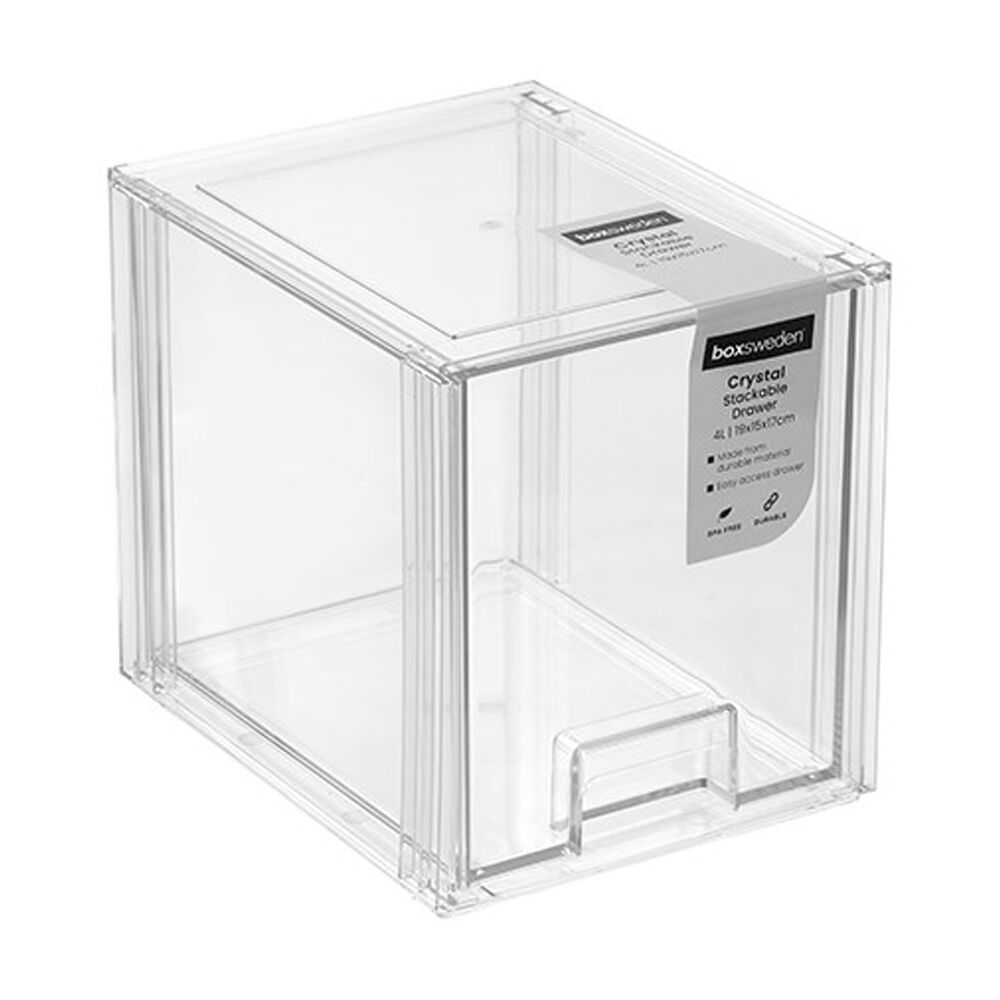 Boxsweden Crystal Stackable Drawer Organisation Storage Container Clear 4L (3 Pack) — image 2