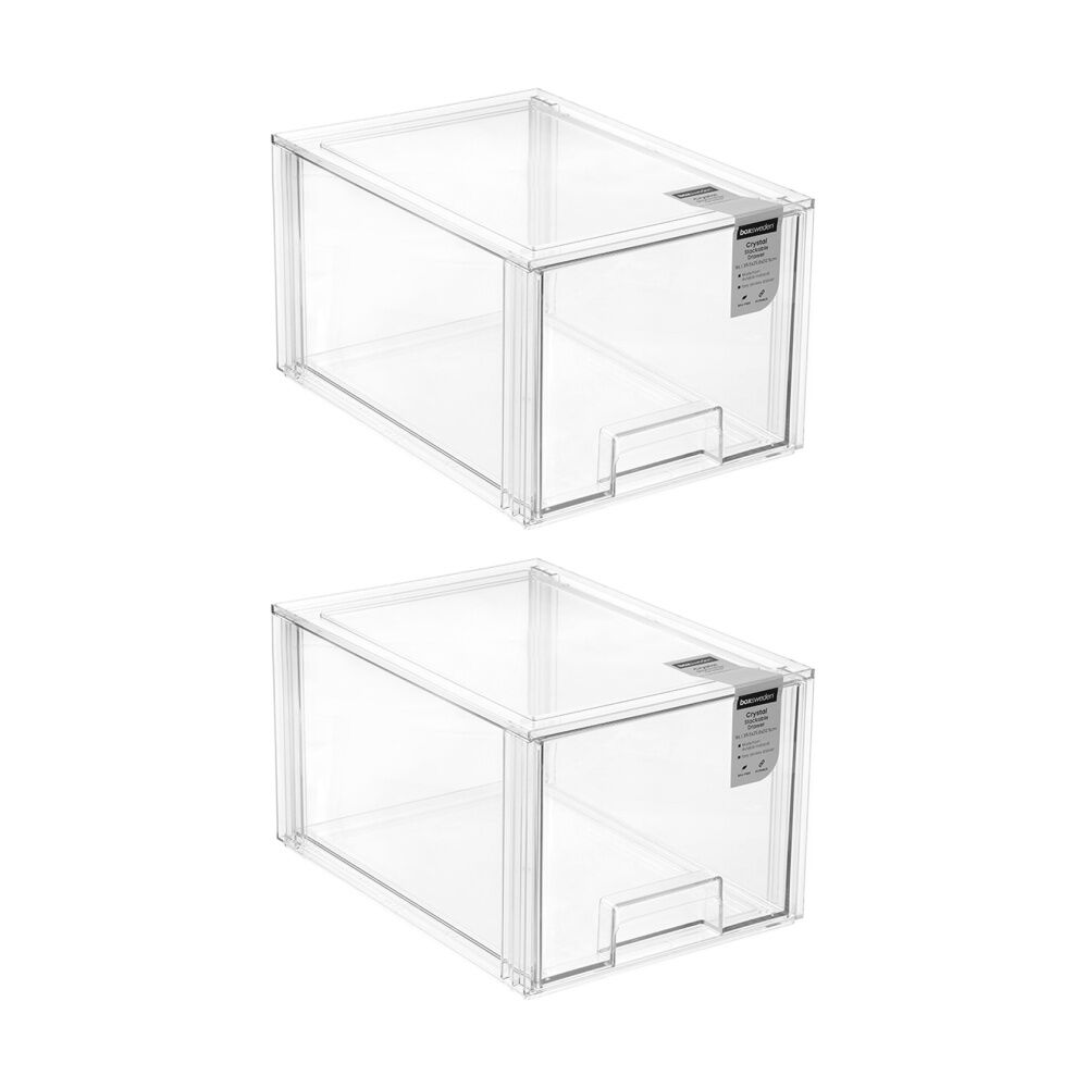 Boxsweden Crystal Stackable Drawer Organisation Storage Container Clear 16L (2 Pack)