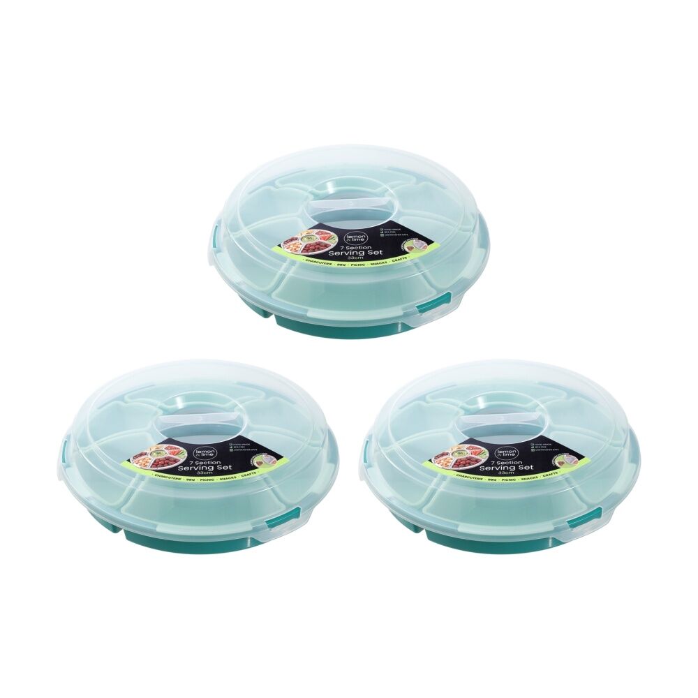 Lemon and Lime Reusable Food Container Serving Set 7 Section Assorted 33cm (3 Pack)