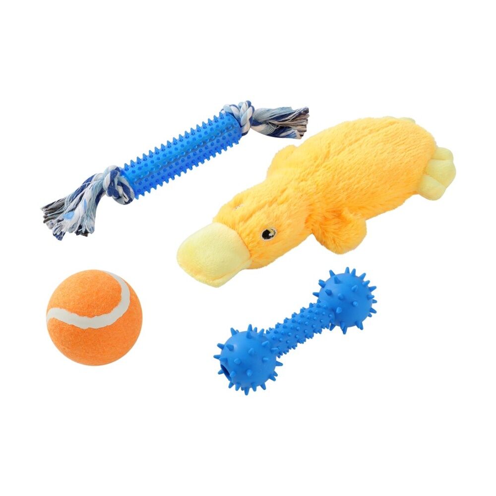 Paws and Claws Pet Dog Toys 4 Pack Plush 20x10cm Rope TPR 22x3cm Baton 12x4.5cm Ball 6.3cm Assorted Set for Chewing Fetching Interactive Play — image 2