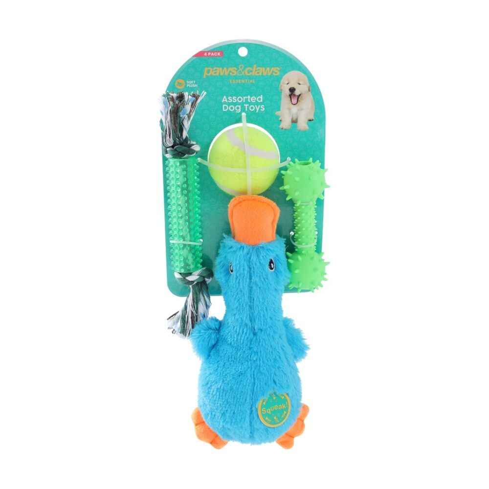 Paws and Claws Pet Dog Toys 4 Pack Plush 20x10cm Rope TPR 22x3cm Baton 12x4.5cm Ball 6.3cm Assorted Set for Chewing Fetching Interactive Play — image 5