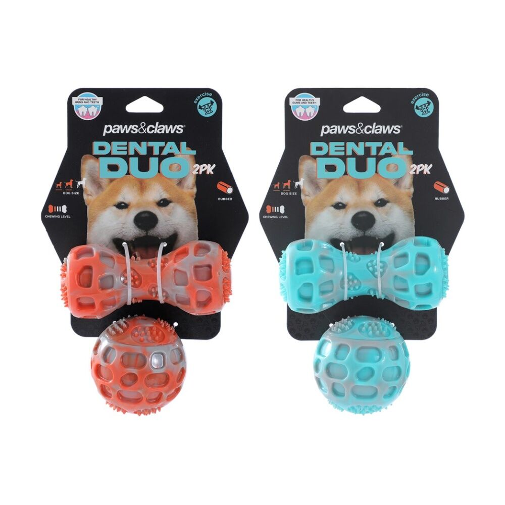 Paws and Claws Pet Dog Toy Dental Duo TPR Ball Baton Asst 13x5x5cm 7x7cm (6 Pack) — image 3